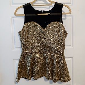 Gold sequined peplum top